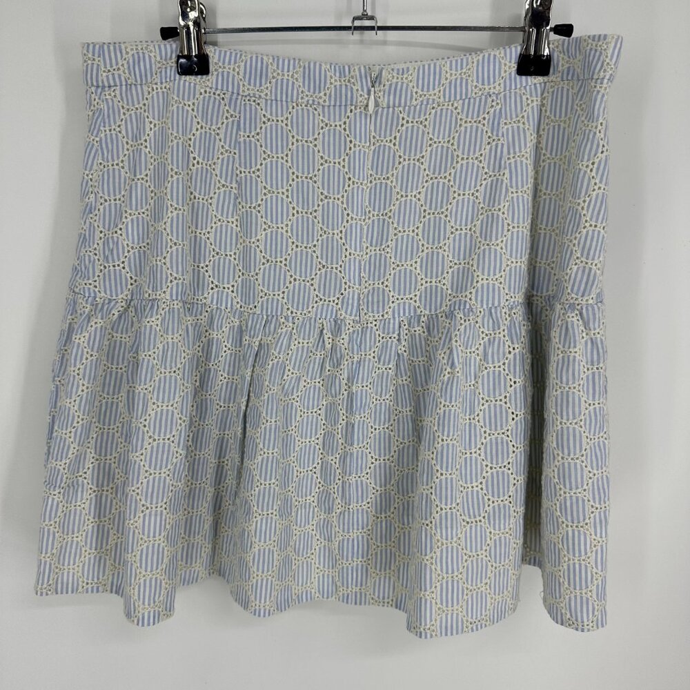 J. Crew Eyelet Mini Skirt 6 Striped Flounce Flare Hem Blue White Preppy Summer - Picture 2 of 7